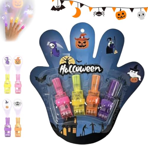 4PCS Halloween Projection Finger Lights, LED Finger Projector Rings, A | Mini Colorful Flashing...