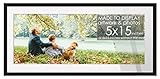5x15 Frame Black Wood with White Mat | 8x18 Frame Matted to 5x15 | Display Your Artwork Under UV Acrylic Shatter Guard Front, with Foam Board Backing and Wall Hanging Hardware - Solid Pine Frame