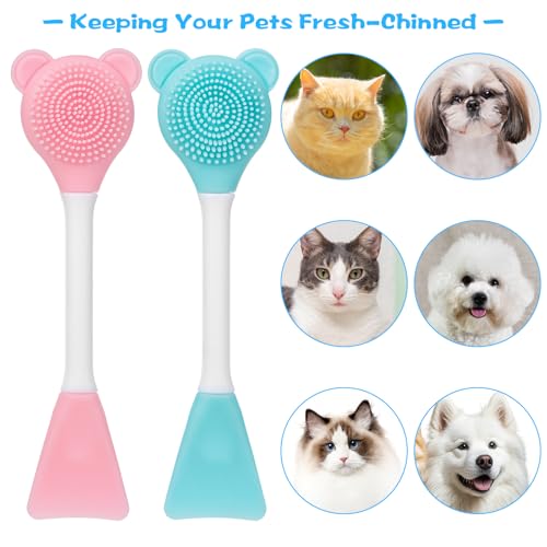 Image of 2Pcs Cat Acne Chin Treatment Silicone Cats Brush Cats Grooming Rubber Brush for Chins Acne & Blackhead Exfoliatio, Cat Chin Scabs(Pink, Blue-Green)