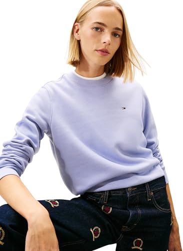 Tommy Jeans Damen TJW REG S Flag Crew DW0DW19959 Pullover Sweatshirt, Blau (Periwinkle Dusk), L, Blau (Periwinkle Dusk), L