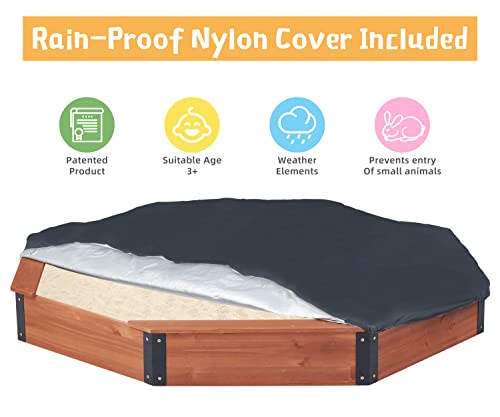 85''X78''X9'' Octagon Sandbox With Cover For Kids Outdoor Play, Wood Large Sandpit With 4 Benches, Quick Easy Install #TOP1