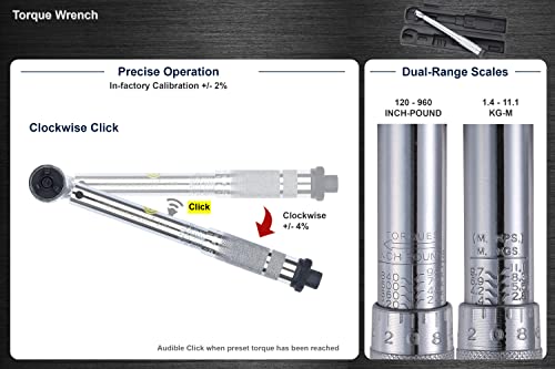 Precisebuilt 3/8" Drive 120-960 In-Lb (1.4-11.1 Kg-M) Click Torque Wrench #TOP1