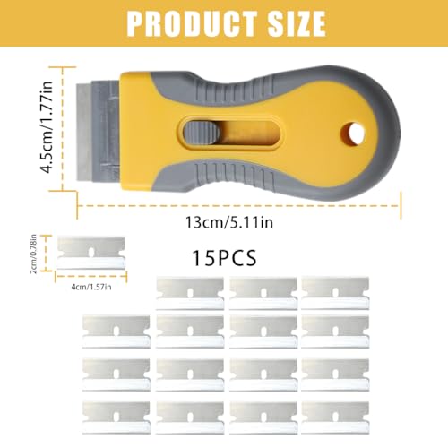 Image of HASTHIP Metal Scraper Tool, Retractable, 15Pcs Razor Blades for Stickers