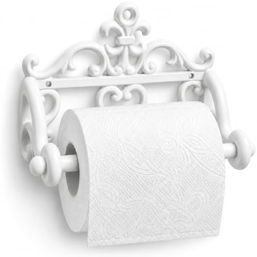 Comfy Hour 6.3 Inch Cast Iron Toilet Paper Holder, White Vintage, 1 Unit