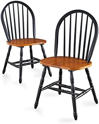 PRSH Autumn Lane Windsor Solid Wood Dining Chairs,Set of 2 (Color : Black and Oak)