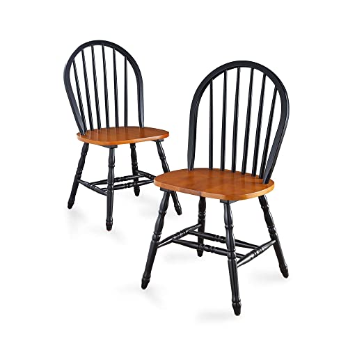 Prsh Autumn Lane Windsor Solid Wood Dining Chairs,Set Of 2 (Color : Black And Oak) #TOP1