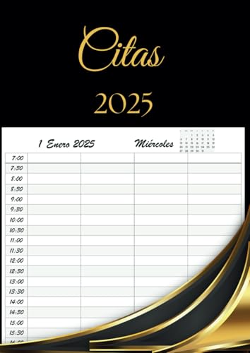 Libro de Citas 2025: Agenda para peluquería y estilistas, Planificador Horario de 7:00 a 22:30, día por página con fechas y horas, 4 Empleados ... de Mes Corriente A4 (Spanish Edition)