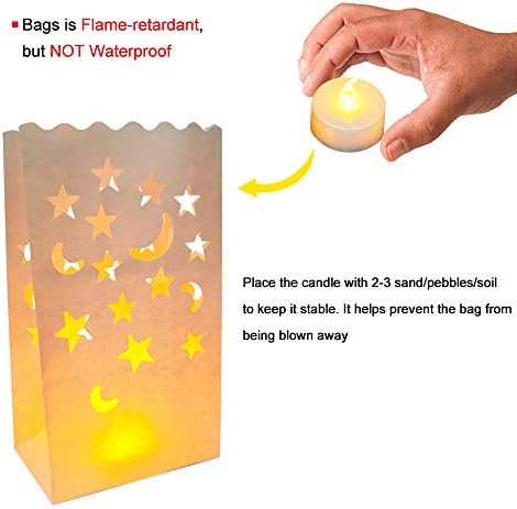 DECARETA 30 PCS Candle Bags Candle Lantern Bags,Paper Lanterns Bags with 3 Shapes,Flame Resistant Paper,Paper Candle Luminaire for Home Romantic Party Wedding Decoration
