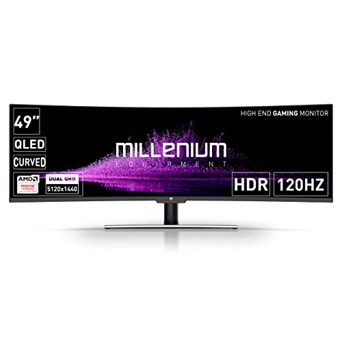 Millenium MD49DQHD-2 - Monitor Gaming Curvo de 49" QLED 120Hz con 4ms (Dual QHD 5120 x 1440p, VA, 32:9, 2X HDMI, 2X Display Port, Sin Marco, Ajustable en Altura y rotación) Color Negro