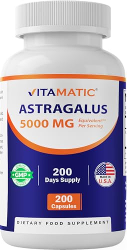 Vitamatic Astragalus Capsules 200 Veg Capsules - 10:1 Astragalus Extract 500mg - Non-GMO, Gluten-Free