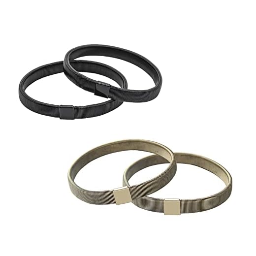 Shirt Sleeve Holders Metal Garters Armbands Set Elastic Band Sleeve Garters for Men Women 2 Pairs of Shirt Long Sleeve Holders Stretchy Adjustable One Size Anti-Slip Armband Shirt Garter(Black + Bronze)