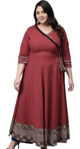 Image of Yash Gallery Women's Rayon Relaxed Fit Angrakha Kurta