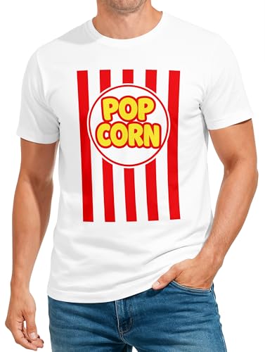 MoonWorks Herren T-Shirt Fasching Karneval - Popcorn - Kostüm-Ersatz Verkleidung Last Minute Faschingskostüme Männer Funshirt Weiss L