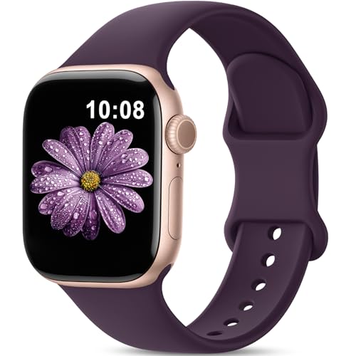 AMSKY Bracelet Sport Silicone Compatible avec Bracelet Apple Watch Se 40mm 42mm 46mm 44mm 45mm 41mm 38mm, Doux Imperméable Femme Homme pour iWatch Serie 11 10 9 8 7 6 5 4, SE 3 2 1, Prune