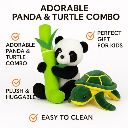 Image of Soft Panda & Turtle Plush Toy Combo | 30cm Panda & 25cm Turtle | Cute Stuffed Animal Toy Set for Kids | Gifting & Playtime Fun | Combo of 2