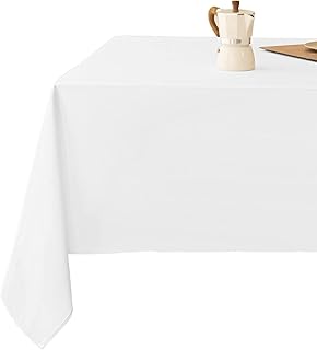 Aocoz White Tablecloth - Rectangle 60 x 84 Inch Stain-Wrinkle Resistant Washable Tablecloth Decorative Table Cover for Din...