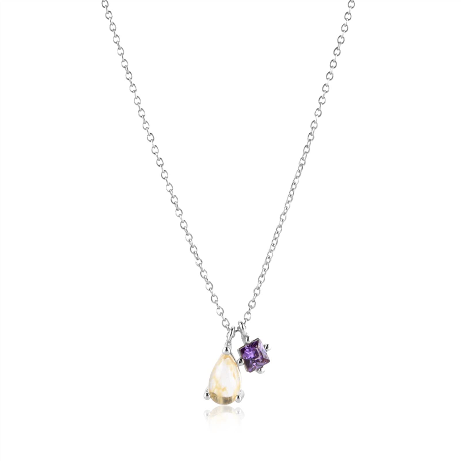 Collane 925 Pendente in Argento a Forma di Goccia a Forma di Quadrata Viola Fascino a Catena Lunga Collana Donna Collana Moda Donna Collana da Donna (Gem Color : Silver Necklace)