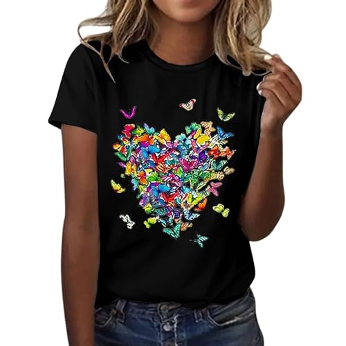 Image of Womens T Shirts Sunflower Graphic Tees Short Sleeve Crew Neck Casual Loose Fit Tshirts Cute Summer Tops 2025 Fashion (Z - Tshirts Shirts for Women - A-Black, M)