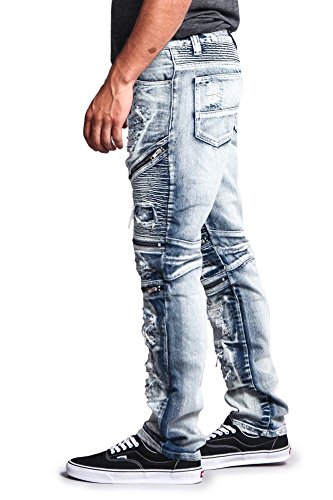 G-Style USA Men's Biker Distressed Slim Jeans - Acid Wash Knee Hole2