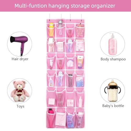 SAVERHO Hanging Shoe Organizer, Over The Door Shoe Organizer with 24 Breathable Mesh Pockets for Men Women Kids Hanging Shoe Storage Rack Organizer Size:58x21 Inch（Pink） by SAVERHO - Used condition - Image 6