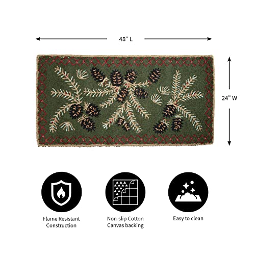 Plow & Hearth 2'X4' Hooked Pine Cone Fireproof Hearth Rug |100% Wool Fireplace Mat | Protect Home Décor Hardwood Floor And Carpet From Sparks And Embers Wood Stove #TOP2