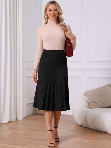Seta T Women's Pleated Skirts High Waist Stretchy A Line Ribbed Knit Sweater Midi Skirt Fall Winter Outfits4