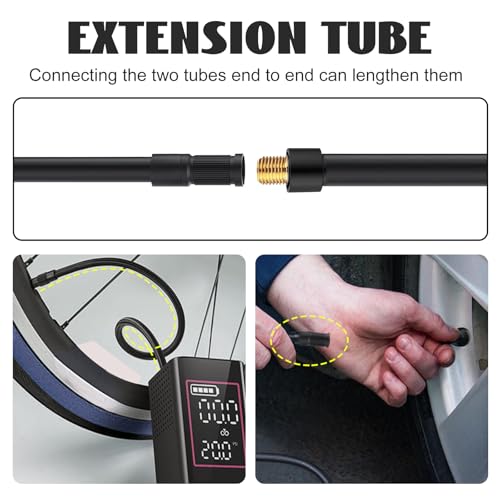 Betherioa Universal Brass Screw Thread Tire Inflator Extension Tube, Air Pump Hose Adapter Suit for Car, Motorcycle, E-Bike, VG8 Extension Hose Quick Turn Inflation Attachments 19.69 inches