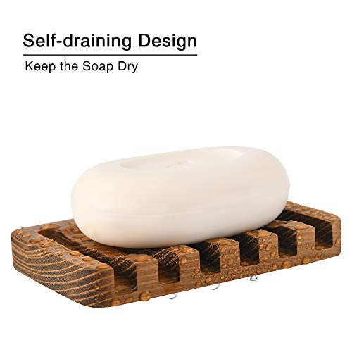Subekyu Wooden Soap Dishes For Bathroom/Shower, Bar Soap Holder With Self Draining Tray, Natural Waterfall Drain Soap Saver, Teak (2P) #TOP1