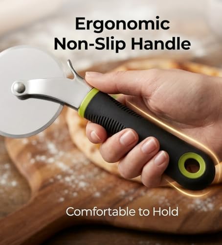 Image of SIGNAMIO Pizza Cutter for Kitchen Durable Stainless Steel Wheel Brownie Cutter Tool with Sharp Blade and Comfortable Non Slip Handle for Effortless Slicing at Home
