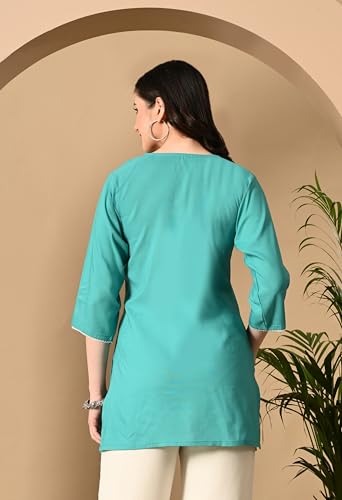 Image of LIBOZA Kurti for Women - Short Chikankari Kurtis for Girls, Lakhnawi Tunic Top Kurta Design for Ladies, Woman Ethnic Kurthis & Shirt with Sleeve