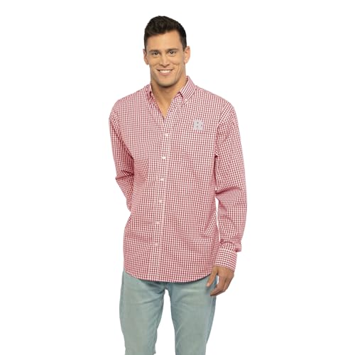 Vantage Apparel Men's Collegiate Easy-Care Long Sleeve Gingham Check Button Down Shirt, Rutgers Scarlet Knights, Large