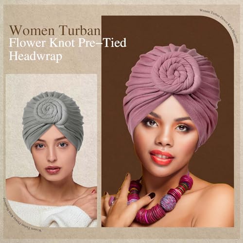 Image of SATINIOR 6 Pcs Turbans for Women | Pre Tied Head Wraps for Women Chemo, Soft Stretch African Turban, Cancer Hair Loss Coverage, Fashion Headwear