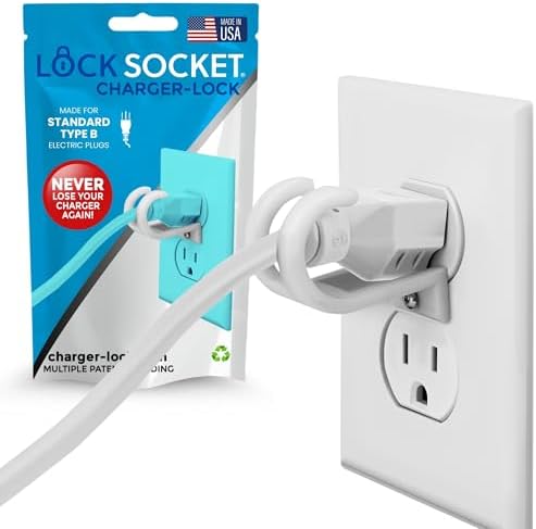 Lock Socket 3 Prong Outlet Lock (White) | Anti Theft Lock to Secure Three Pronged Plugs to the Outlet | an Innovative Way to Prevent Cords Unplugging|Child-Safe, with Security Screw |Made in USA