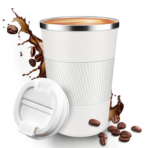 Baodaadan 12OZ Travel Coffee Mug Insulated Coffee Cup with Spill Leak Proof Lid, Portable Stainless Steel Tumbler Reusable Hot and Cold Water Mug for Car, Daily, Camping- White by Baodaadan - Used condition - US$8.60
