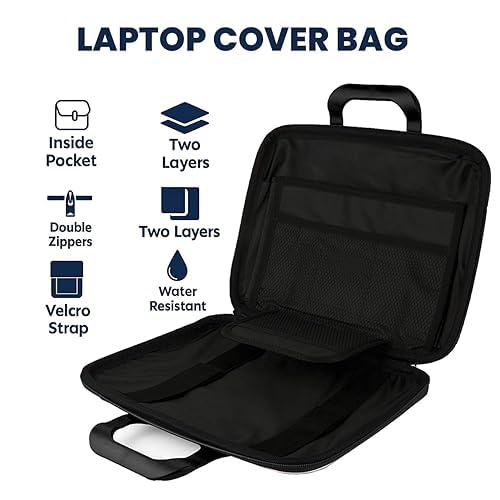 Image of Hard Shell Laptop Cover Bag 15.6 Inch with Handle | Shockproof EVA Case | Water Resistant | Double Zipper, Velcro Strap & Inside Pocket | Protective Carrying Sleeve for Laptop & MacBook - Black