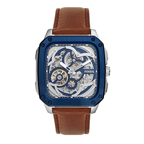 Image of Fossil Mens 42 mm Inscription Blue Dial Leather Analogue Watch - ME3202