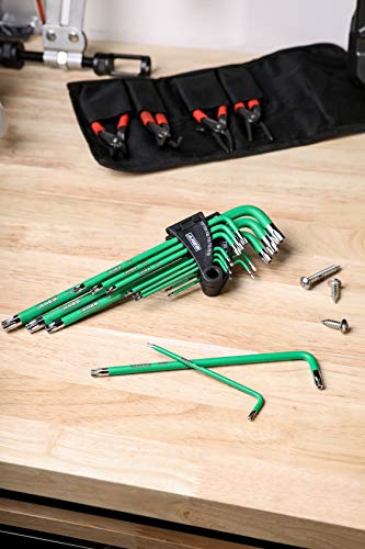 Ares 70166-13-Piece Extra Long Arm Star Key Wrench Set - Chrome Finish With Green High Visibility Anti-Slip Coating - Convenient Storage Case Included #TOP3