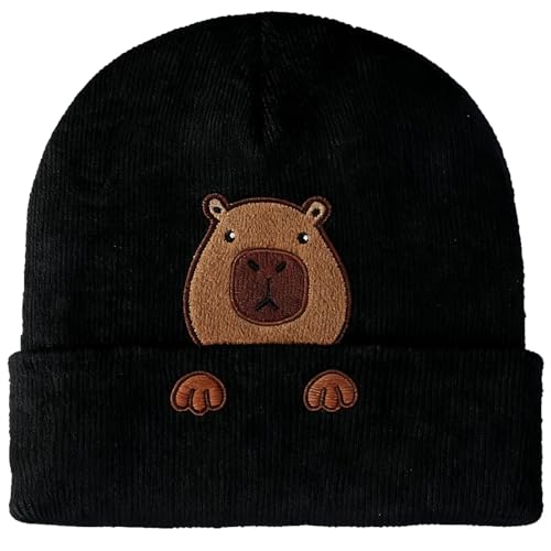 xwnyzw Capybara Hat Beanie Gifts for Women Men, Funny Capybara Gifts for Girls, Soft Winter Warm Embroidered Knit Hats Christmas Birthday Decoration(Black)