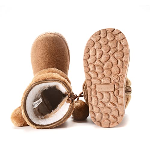 QIETION Toddler & Little Kid Suede Bow Winter Boots – Faux-Fur Lined Warm Snow Booties with Inside Side-Zipper, Non-Slip TPR Sole, Girls & Boys Cold-Weather Shoes (US 4-13)3