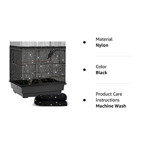 Large Bird Cage Cover Birdcage Nylon Mesh Net Cover Seed Feather Catcher Twinkle Star Universal Birdcage Cover Bird Seed Guard Skirt For Parakeet Macaw African Round Square Cage (Black, L) #TOP7
