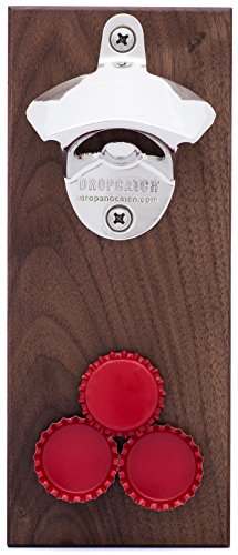 Dropcatch Magnetic Bottle Opener | Beer Cap Catcher | Wall Mount Beer Opener with Auto Catch Function | Install magnetically or Wall Mounted | Walnut Finish | Porter - Holds Up to 70 Caps