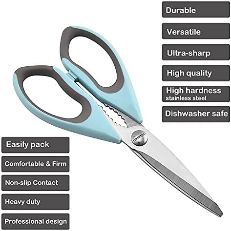 Heavy Duty Kitchen Scissors, MonoTele 8.86in Kitchen Shears Meat Scissors, Dishwasher Safe Cooking Scissors, Multipurpose Stainless Steel Sharp Utility Food Scissors for Chicken, Poultry, Herbs (Blue)