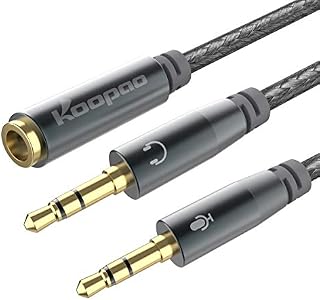 PC Headset Splitter, Mic Headset Splitter, Splitter Cable for Headset, KOOPAO Nylon-Braided 3.5mm