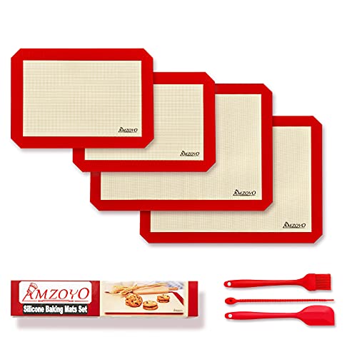 AMZOYO Silikon Backmatten 4er-Set, einschließlich 2 Halbblechmatten + 2 Viertel-Blatt-Liner, Wiederverwendbare Cover