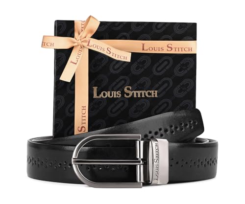 Image of LOUIS STITCH Men's Spanish Leather Reversible Belt 1.25 inch (35mm) Handcrafted Formal Waist Strap Officewear Men Gents Boys (Black /Tan) (LSBE-VB-CPBG)