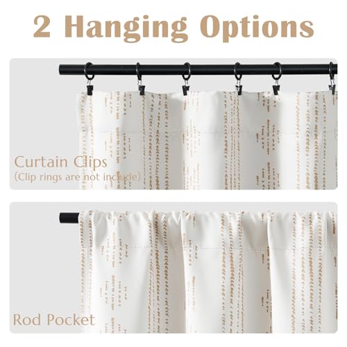 jinchan 95% Blackout Boho Kitchen Curtains 36 Inches Cafe Tier Curtains Bohemian Small Drapes for Bedroom RV Basement Half Window Room Darkening Thermal Insulated 2 Panels Beige — view 4