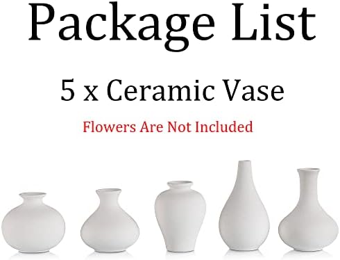 Sziqiqi Small White Ceramic Vase Set of 5, Decorative Vases for Flowers with Minimalist Design for Home Table Centerpiece, Modern Handmade Vase for Wedding Office Living Room Kitchen Decoration