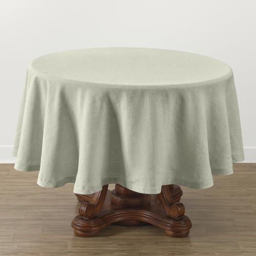 Solino Home 100% Pure Linen Round Tablecloth 70 in Hemstitch, Sage