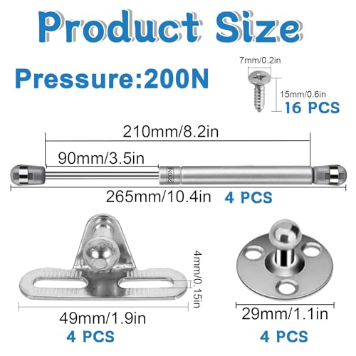 VZXZXE 4 Stück 200N Klappenbeschlag Gasdruckdämpfer dämpfer springaufbeschlag hydraulikzylinder, Gasdruckfeder Möbel, Gasfeder, Stoßdämpfer Küchenschrankmit Schrauben