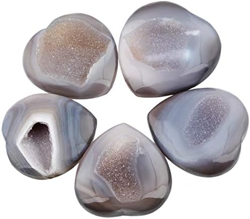 KYEYGWO Agate Geode Puff Heart Healing Crystals Love Stone, Pocket Stones Palm Worry Stone for Reiki Meditation Balancing, 1.7"-2.4" (1 PCS)